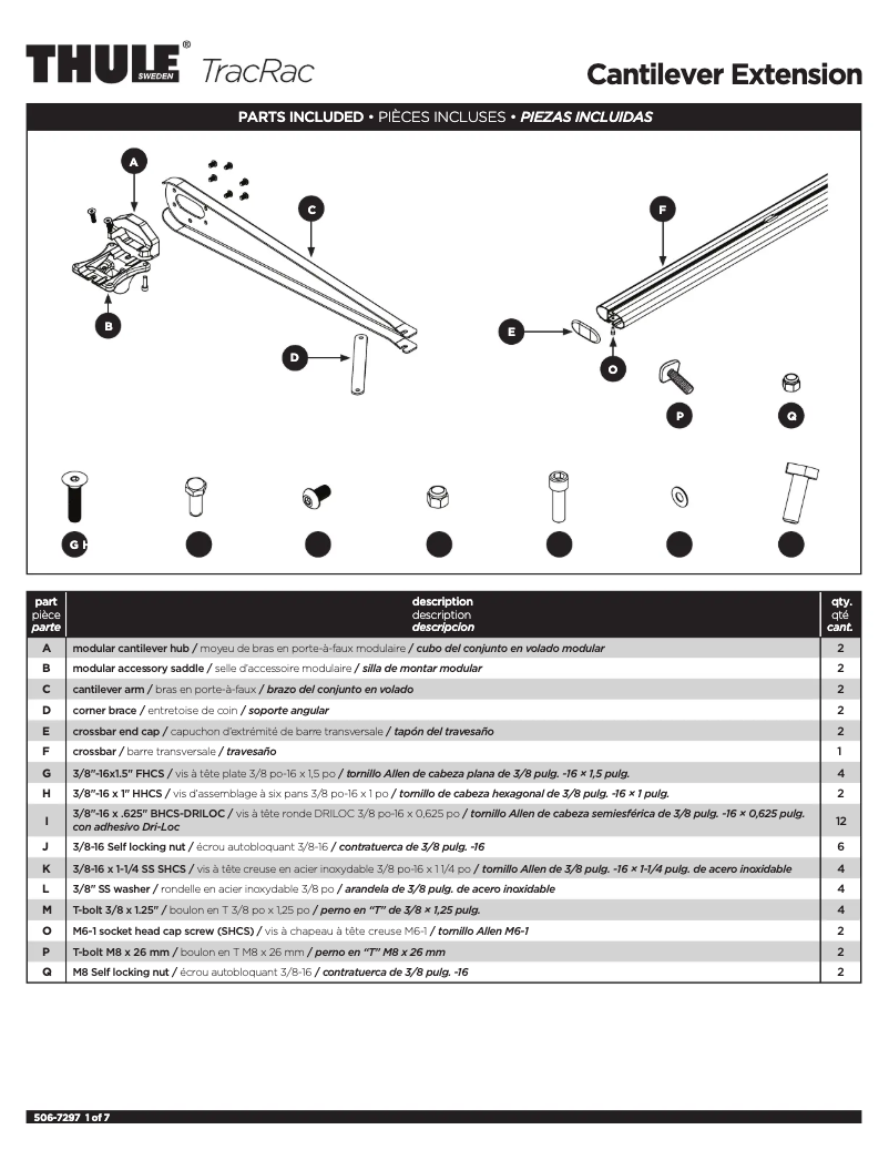 Image de la première page du manuel de l'appareil TracRac Cantilever Extension