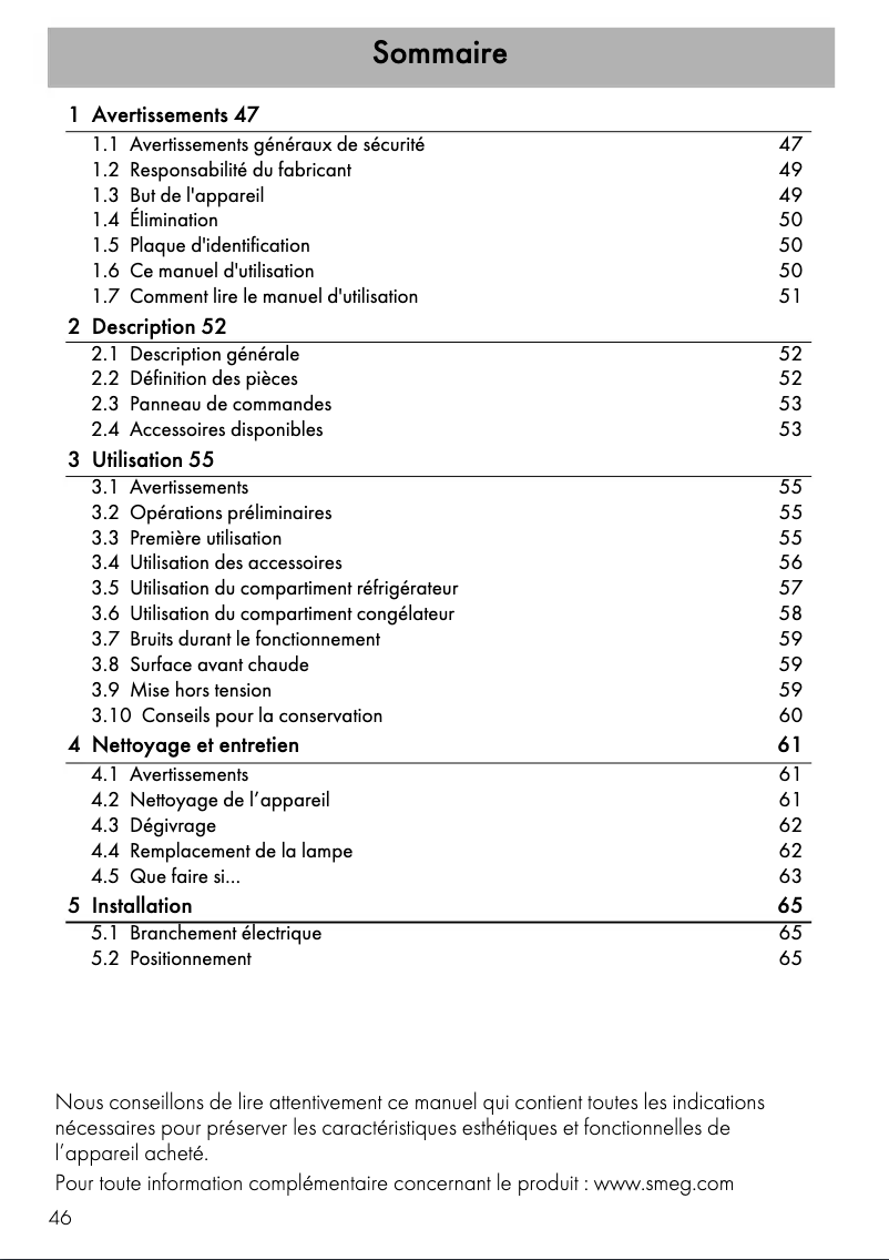 Page 1 de la notice Mode d'emploi Smeg FAB28LX1