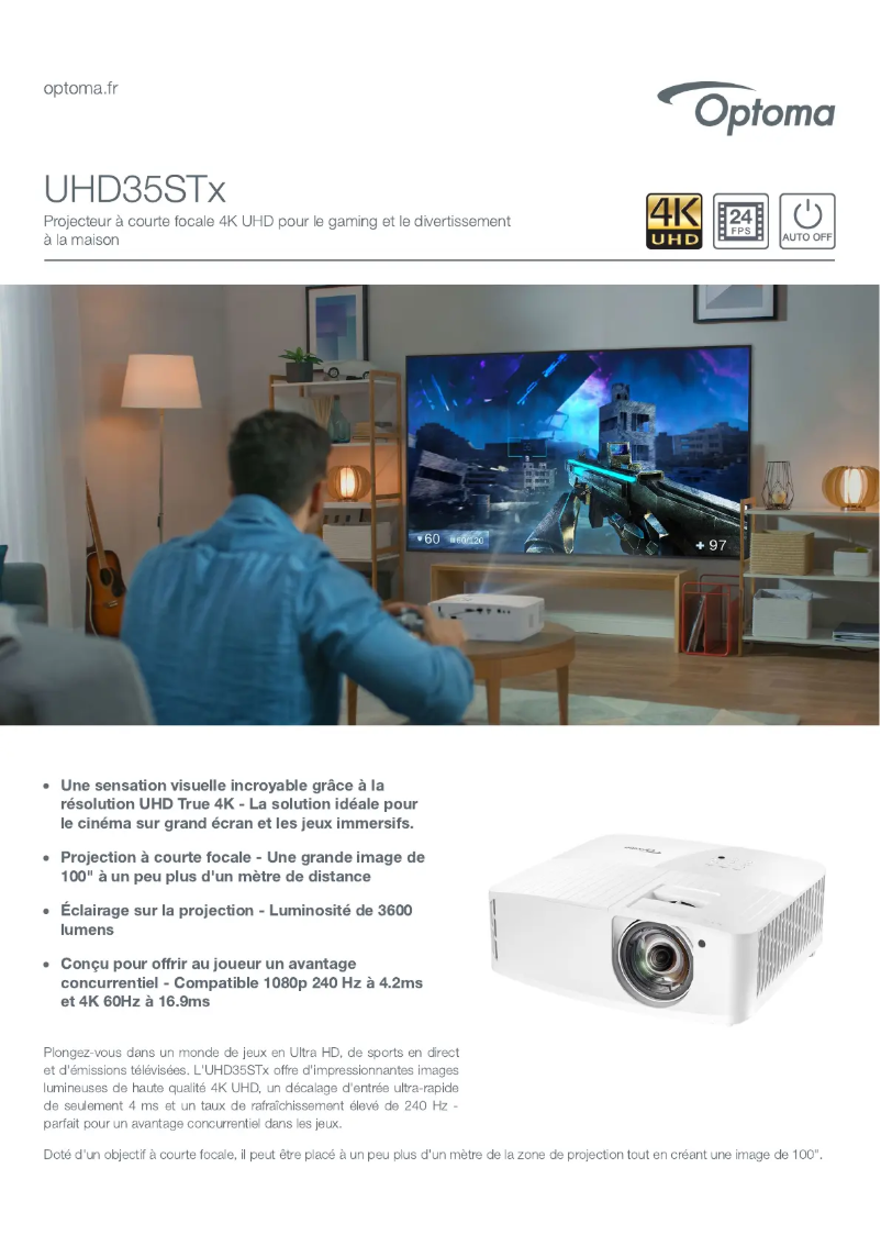 Page n°1 - Fiche technique Optoma UHD35STx