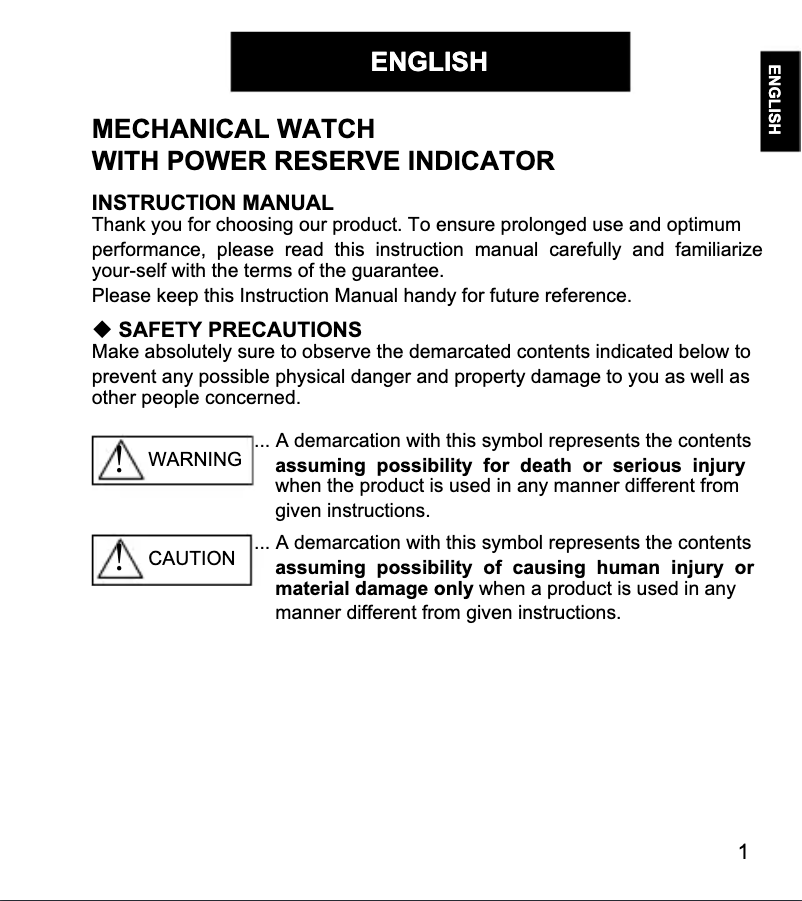 Page 1 de la notice Manuel utilisateur ORIENT Classic FM02001W
