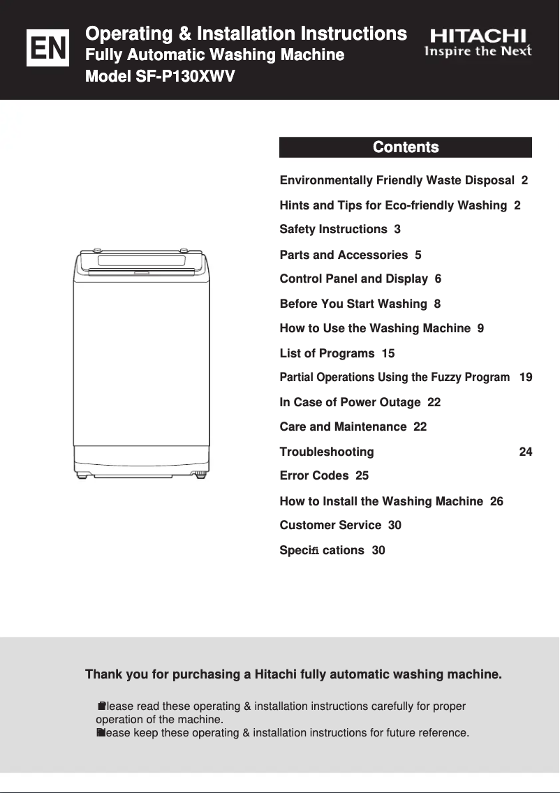 Page 1 de la notice Manuel utilisateur Hitachi SF-P130XWV