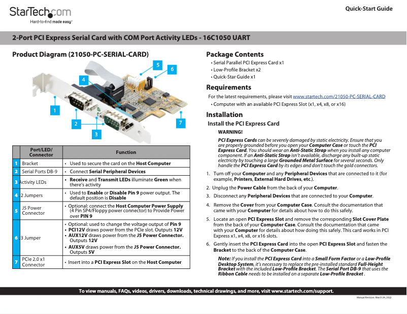 Page n°1 - Manuel utilisateur StarTech.com 21050-PC-SERIAL-CARD