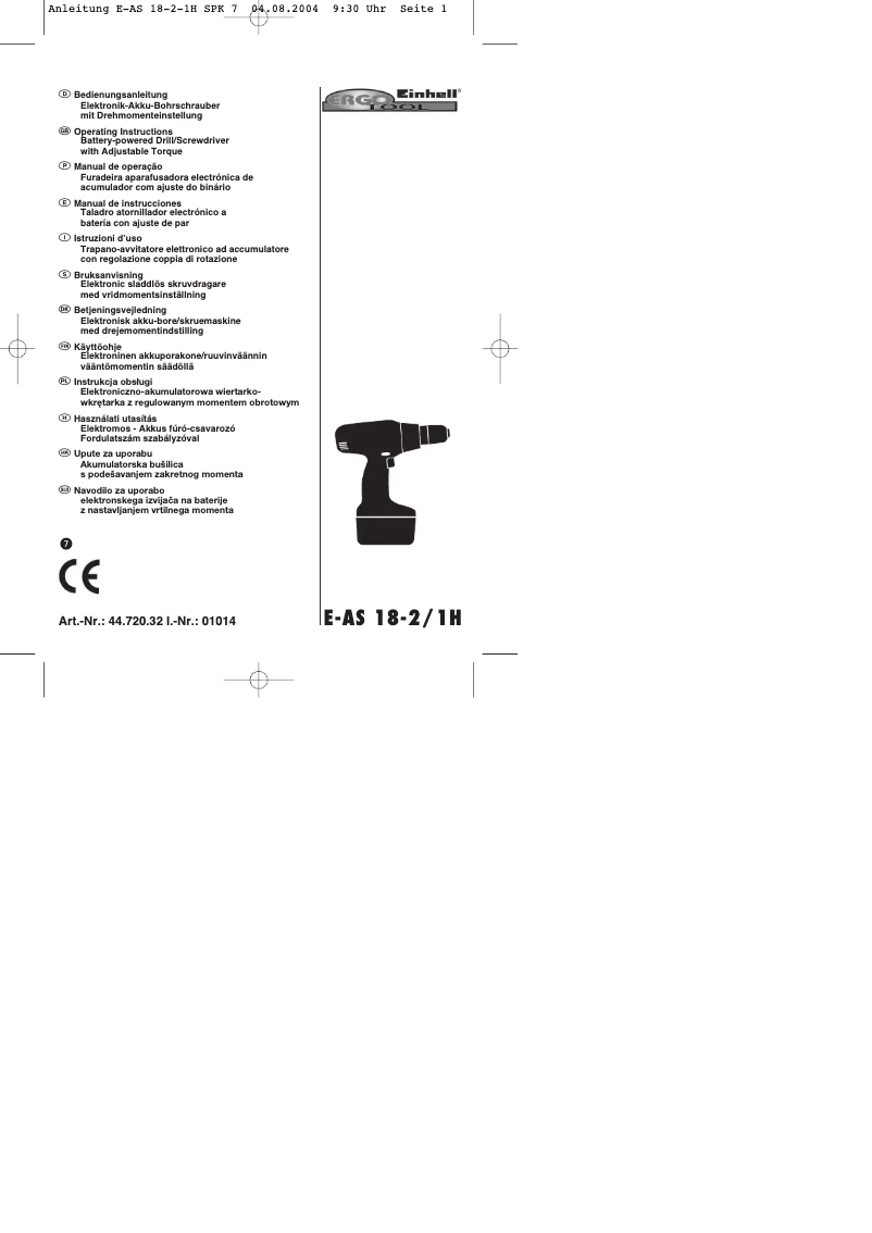 Page n°1 - Manuel utilisateur Einhell Ergotool E-AS 18-2/1H