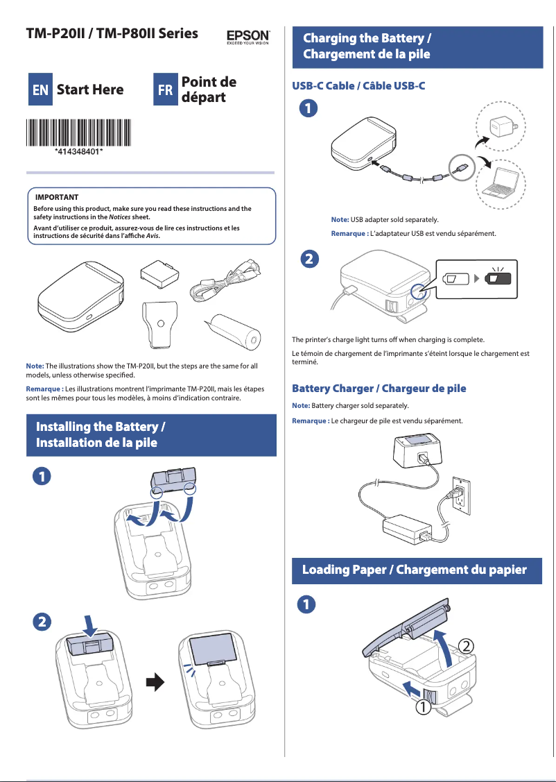 Page n°1 - Guide d'installation Epson Mobilink TM-P20II