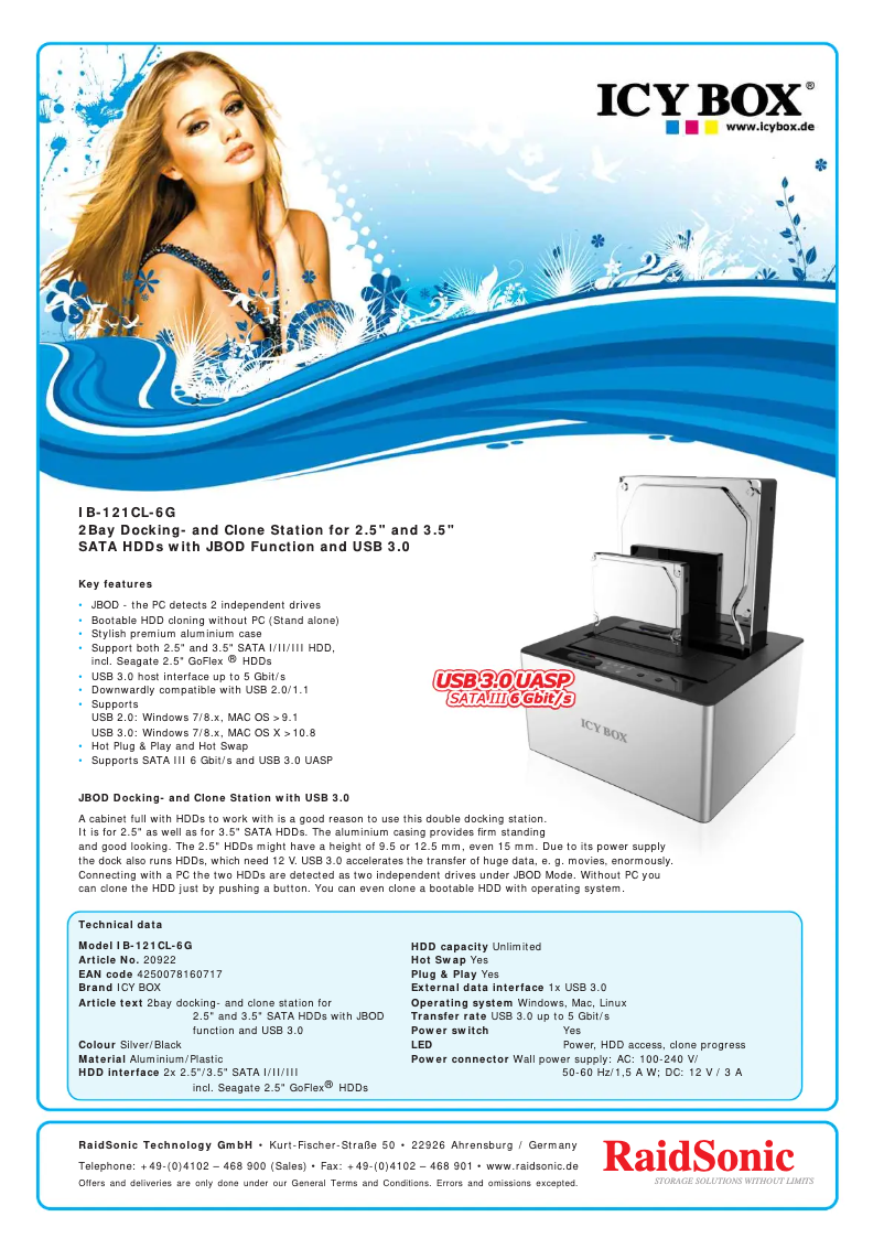 Page n°1 - Fiche technique Icy Box IB-121CL-6G