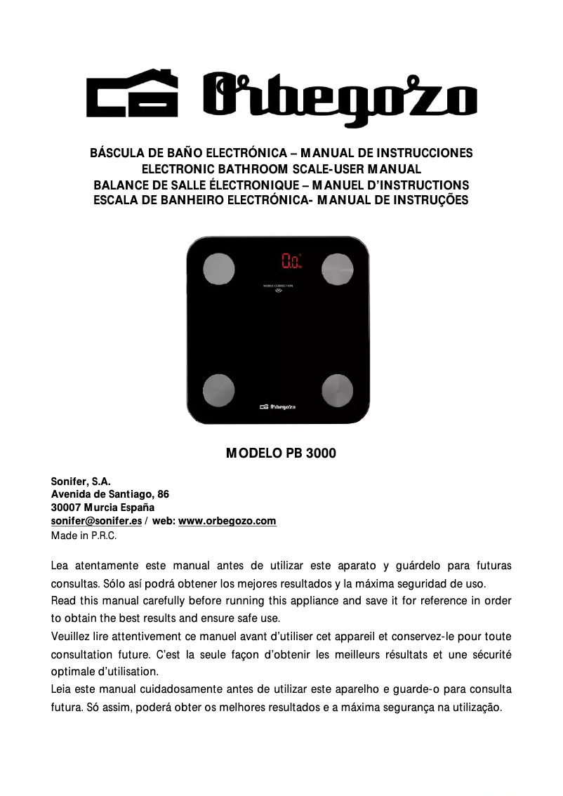 Page n°1 - Manuel utilisateur Orbegozo PB 3000