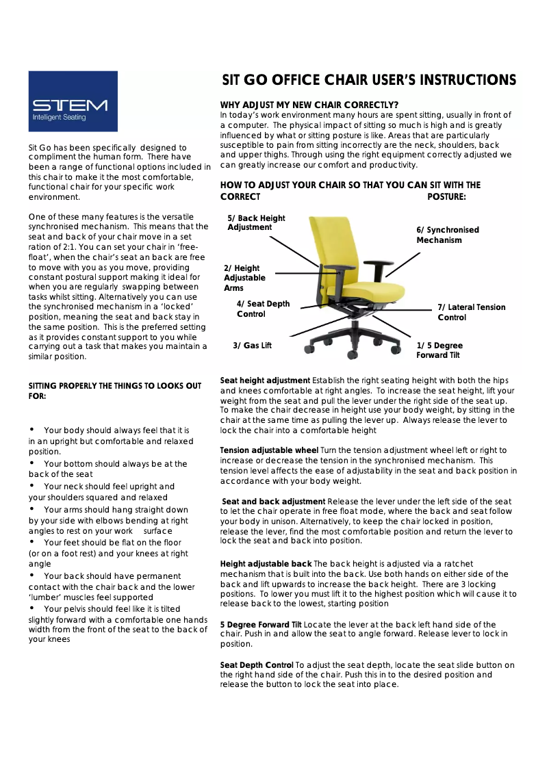 Page n°1 - Manuel utilisateur Stem Sit Go 9400