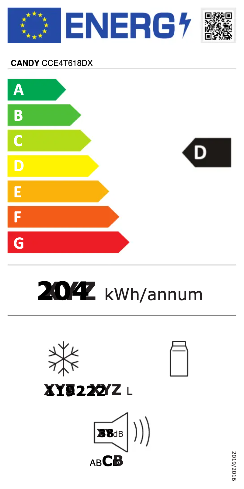 Page n°1 - Label énergétique Candy CCE4T618DX