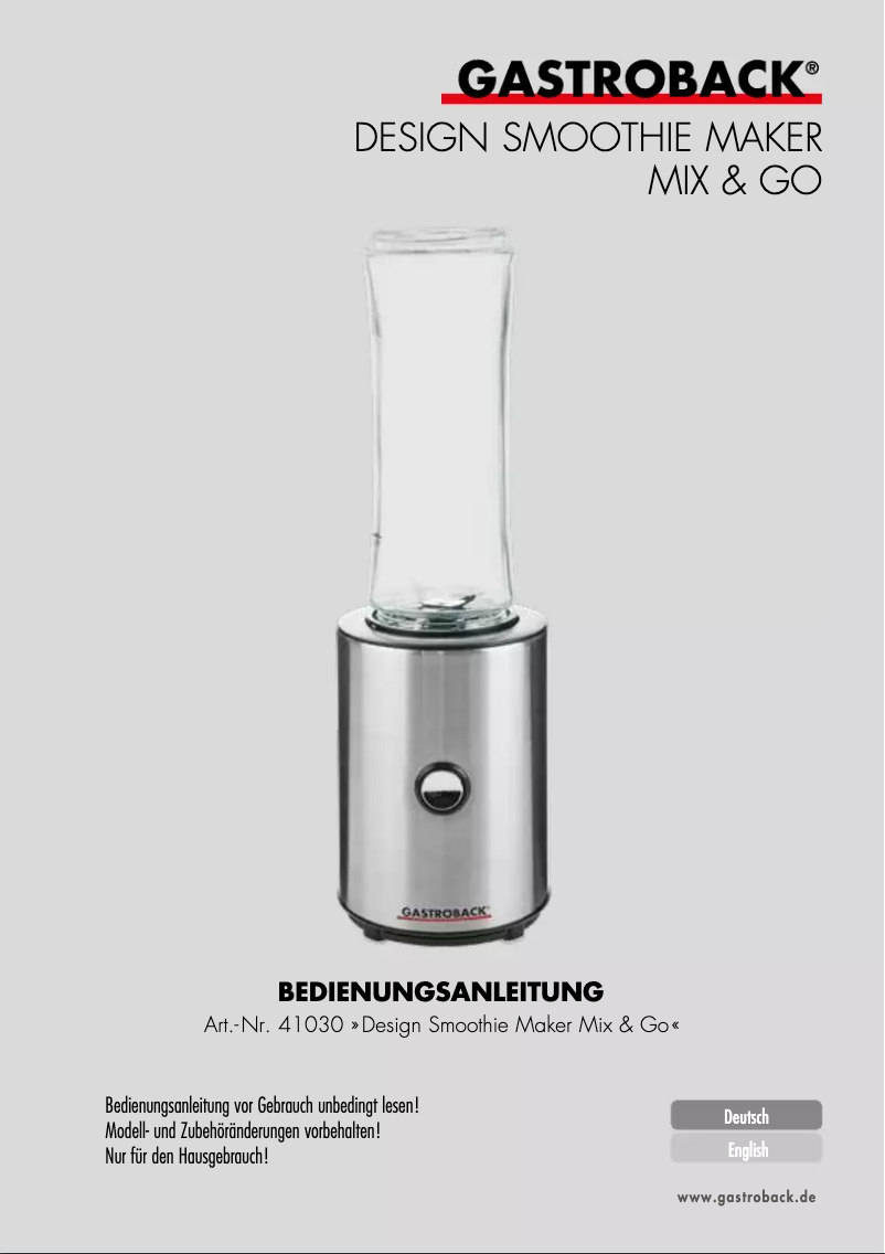 Page 1 de la notice Manuel utilisateur Gastroback Mix & Go 41030