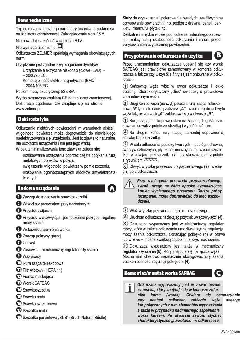 Page 1 de la notice Manuel utilisateur Zelmer Roto VC1001.0 SP