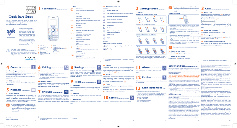 Image de la première page du manuel de l'appareil One Touch 1013X