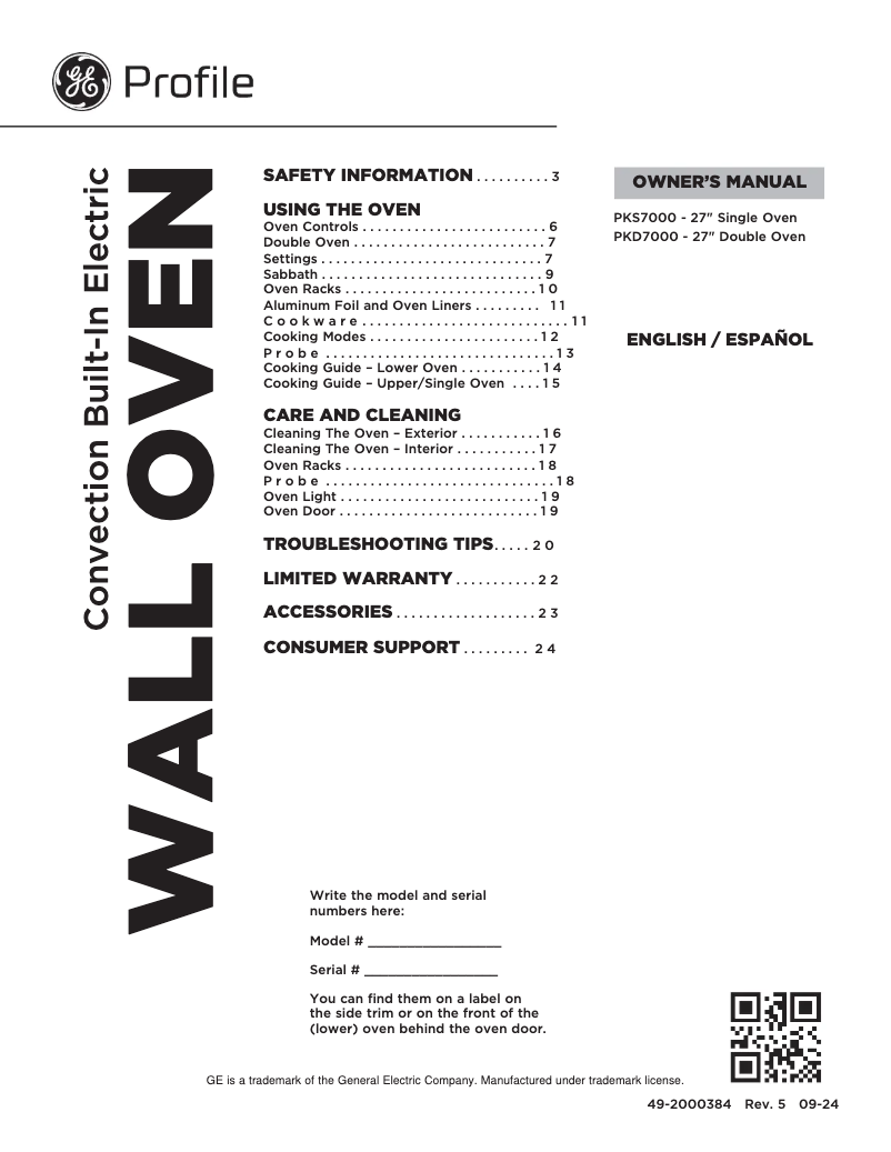 Page 1 de la notice Manuel d'utilisation et d'entretien GE Profile PKS7000FNDS