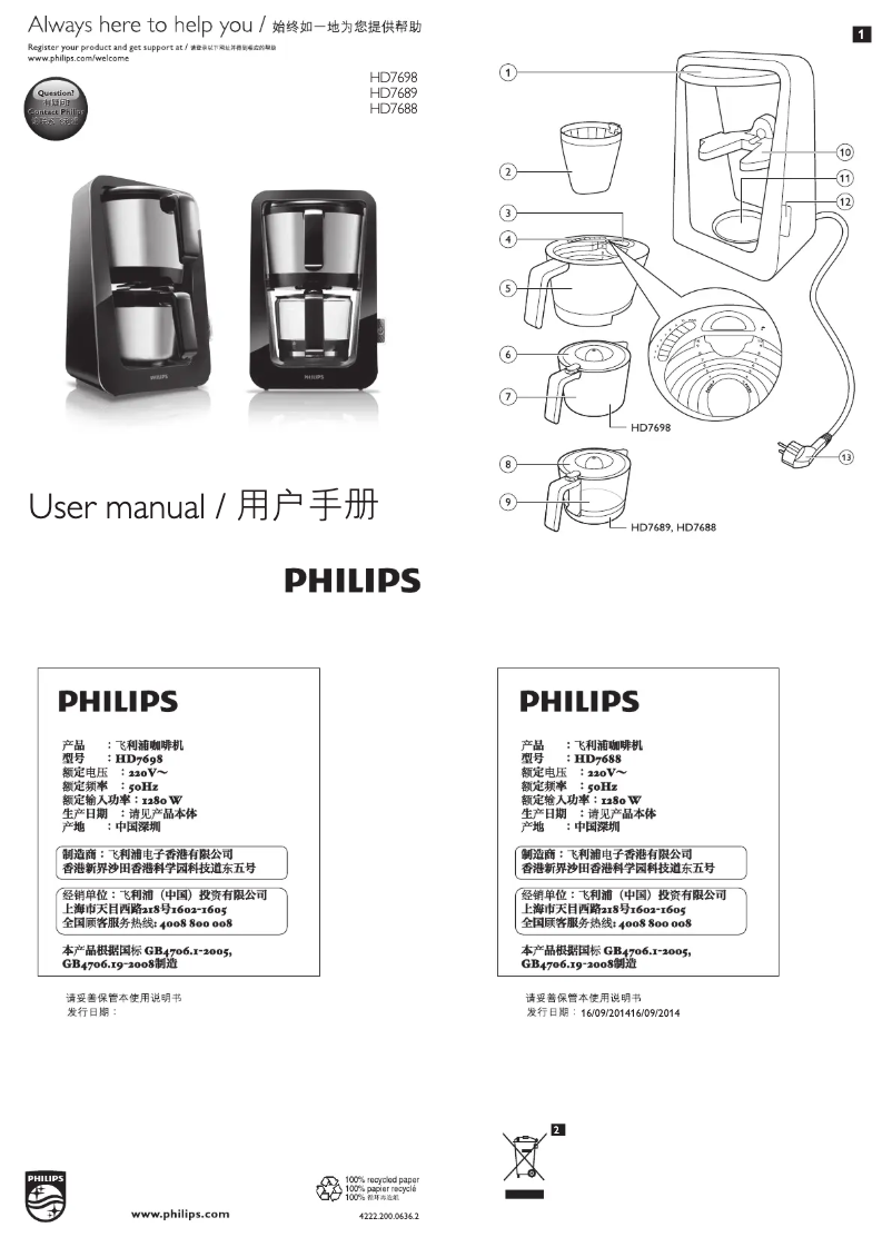 Page 1 de la notice Manuel utilisateur Philips Avance HD7698