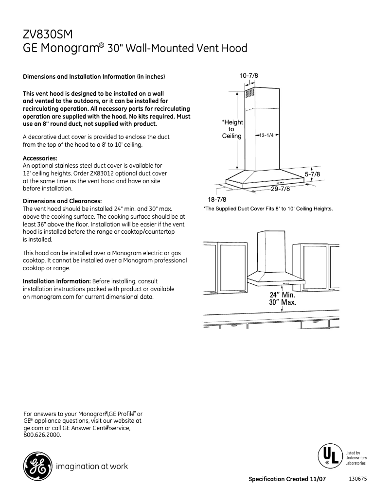 Page n°1 - Fiche technique Monogram ZV830SMSS