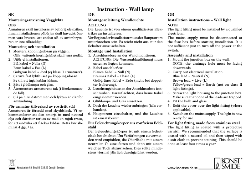 Page 1 de la notice Manuel utilisateur Konstsmide Parma