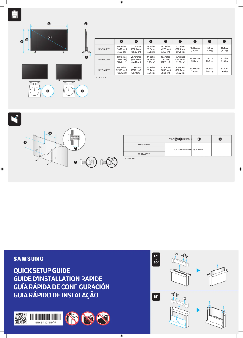 Page 1 de la notice Manuel utilisateur Samsung UN50AU7000F