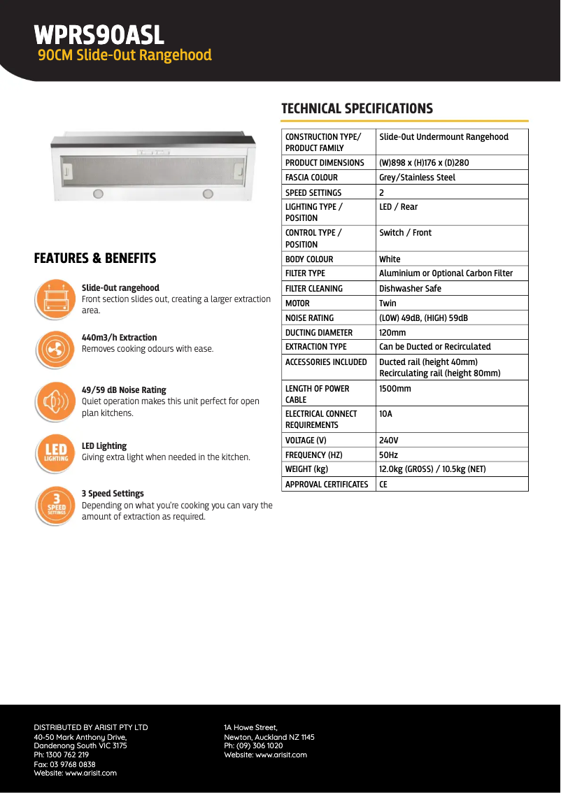 Page n°1 - Fiche technique Tisira WPRS90ASL