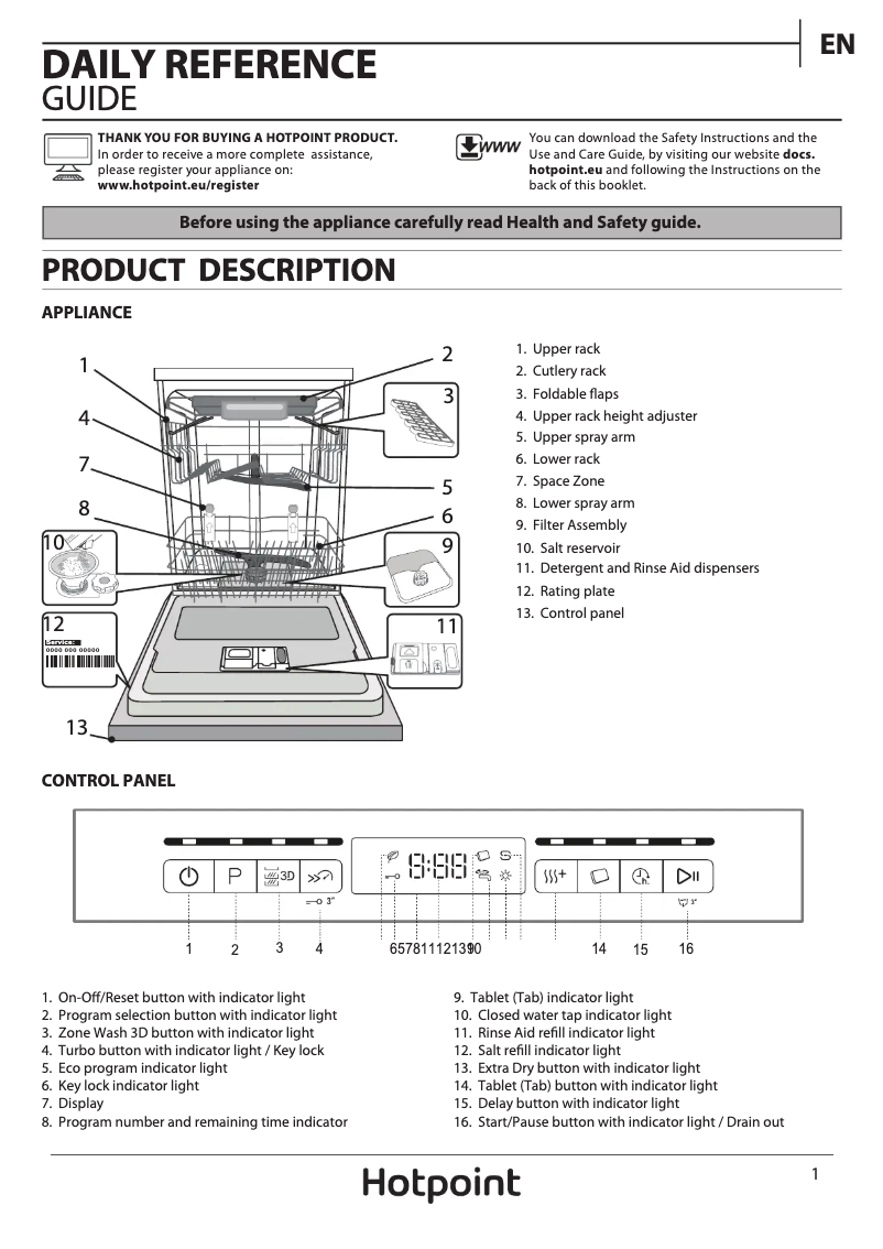 Page n°1 - Manuel utilisateur Hotpoint HFO 3P23 WL UK