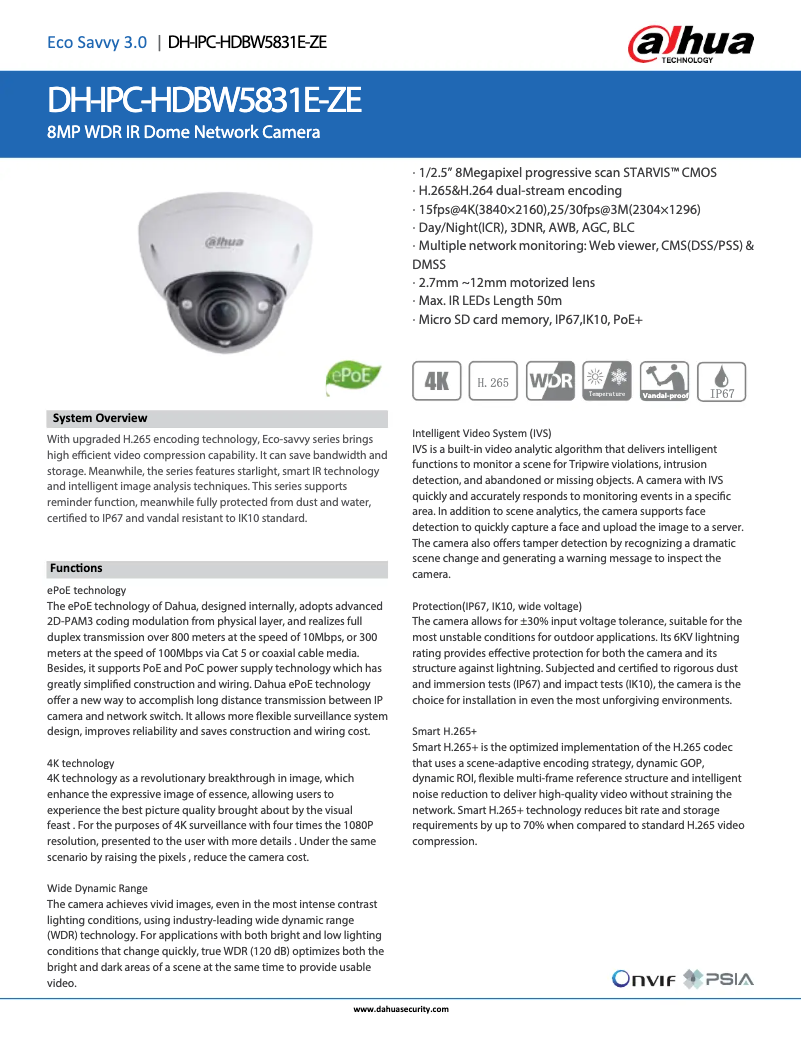 Page n°1 - Fiche technique Dahua Technology IPC-HDBW5831E-ZE