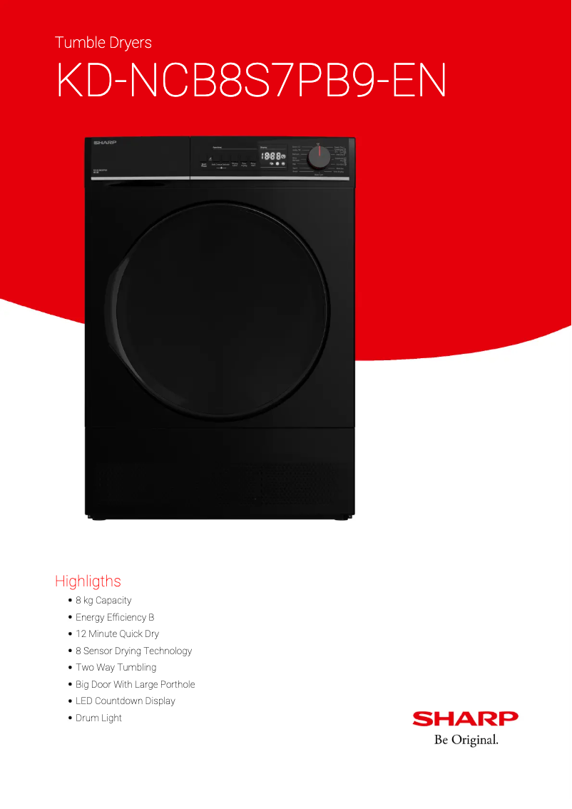 Page 1 de la notice Fiche technique Sharp KD-NCB8S7PB9-EN