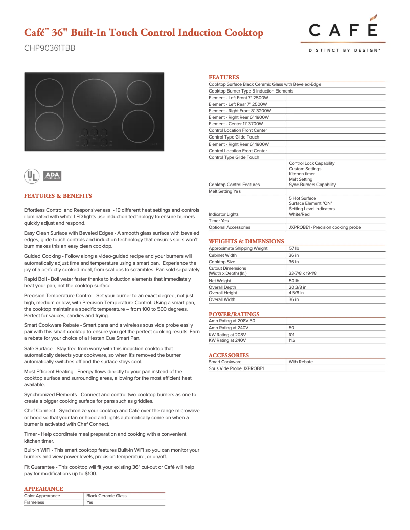 Page n°1 - Fiche technique GE CHP90361TBB