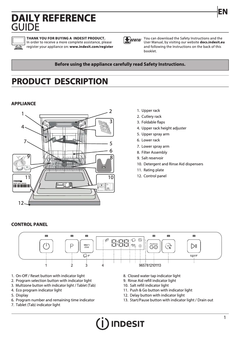 Page n°1 - Manuel utilisateur Indesit DFO 3T133 F UK