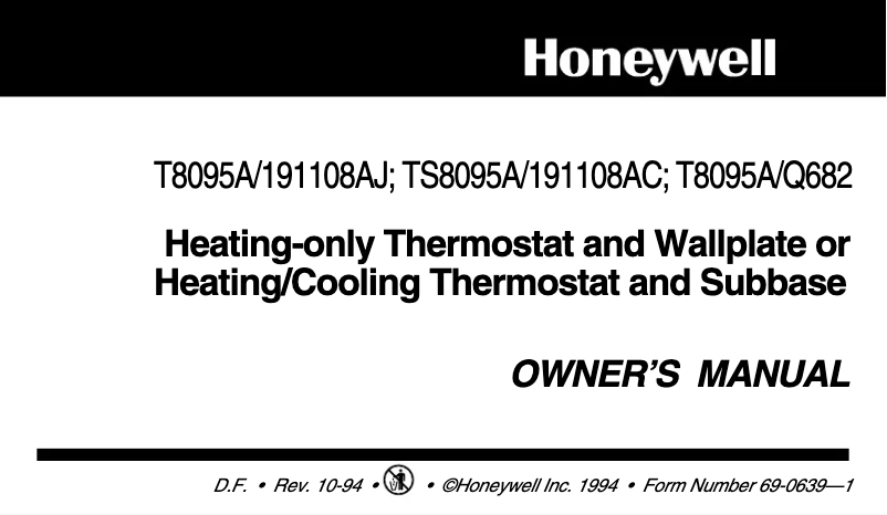 Page 1 de la notice Manuel utilisateur Honeywell T8095A
