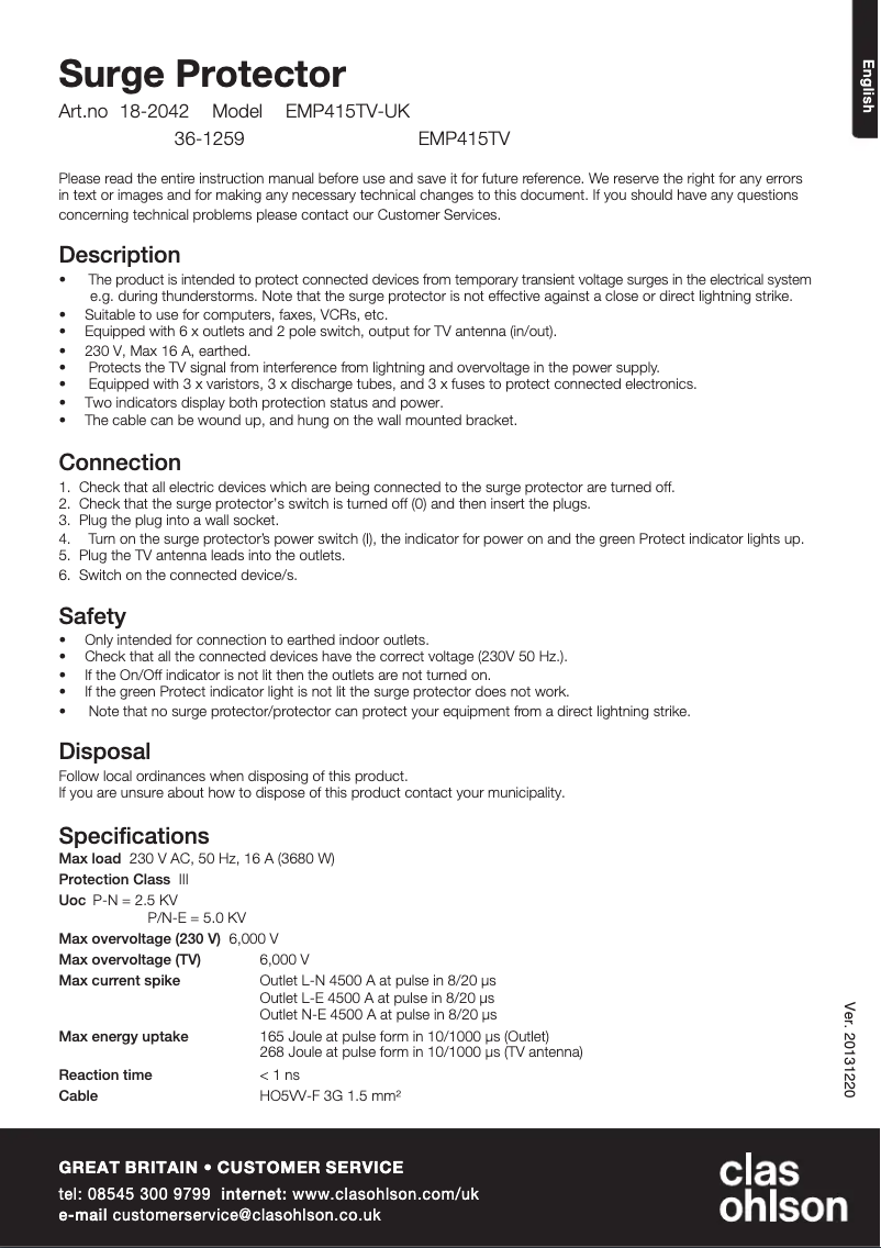 Page 1 de la notice Manuel utilisateur Cotech EMP415TV