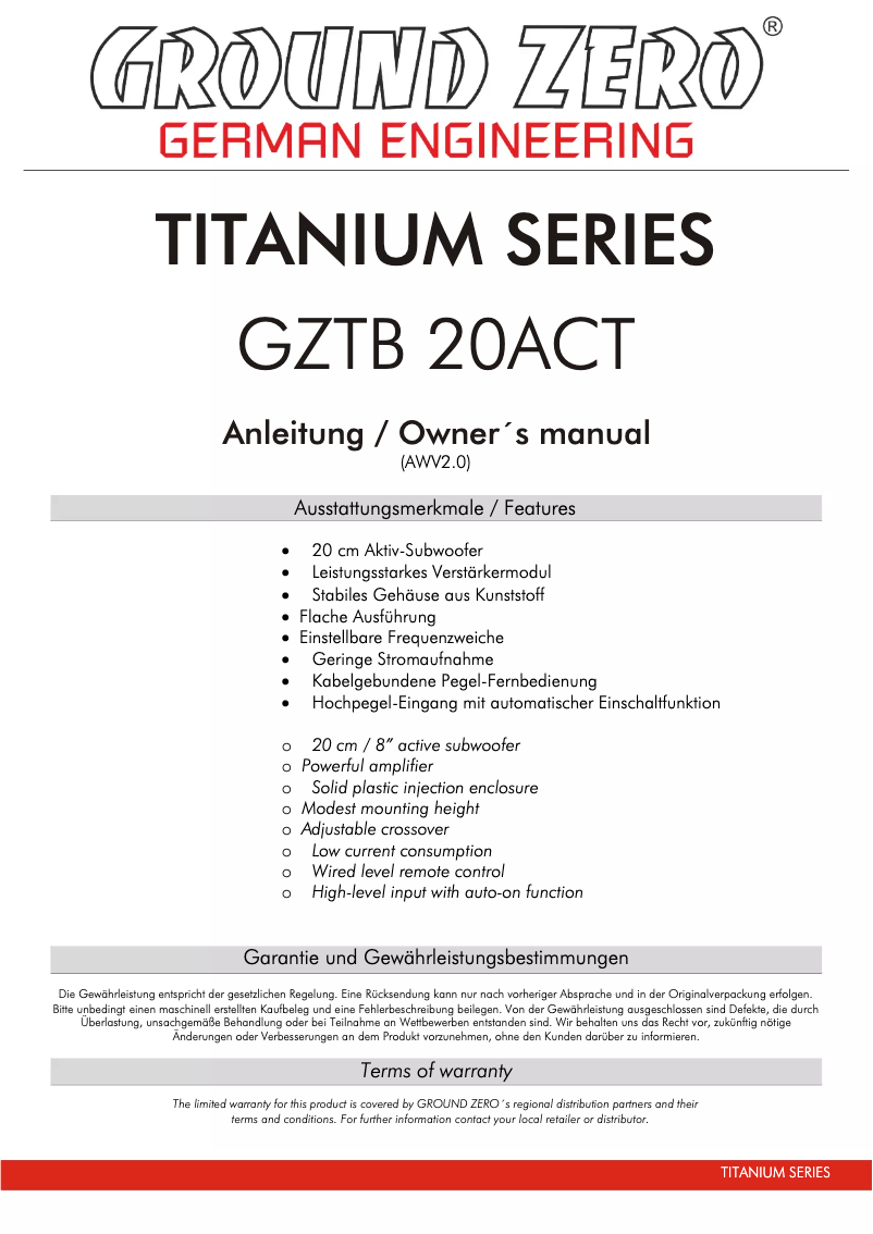 Página 1 del manual Manual de usuario Ground Zero GZTB 20ACT