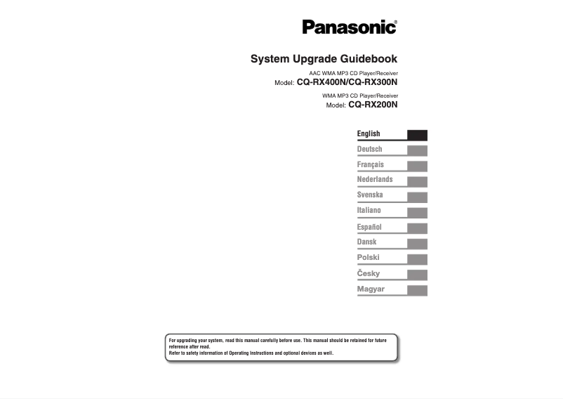 Page 1 de la notice Manuel utilisateur Panasonic CQ-RX200N