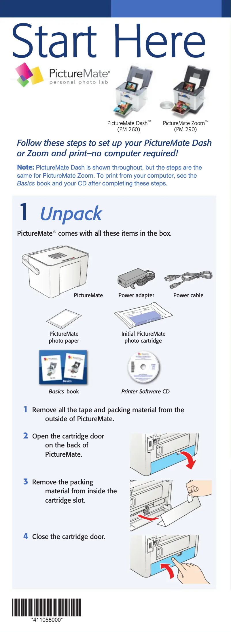 Image de la première page du manuel de l'appareil PictureMate Dash