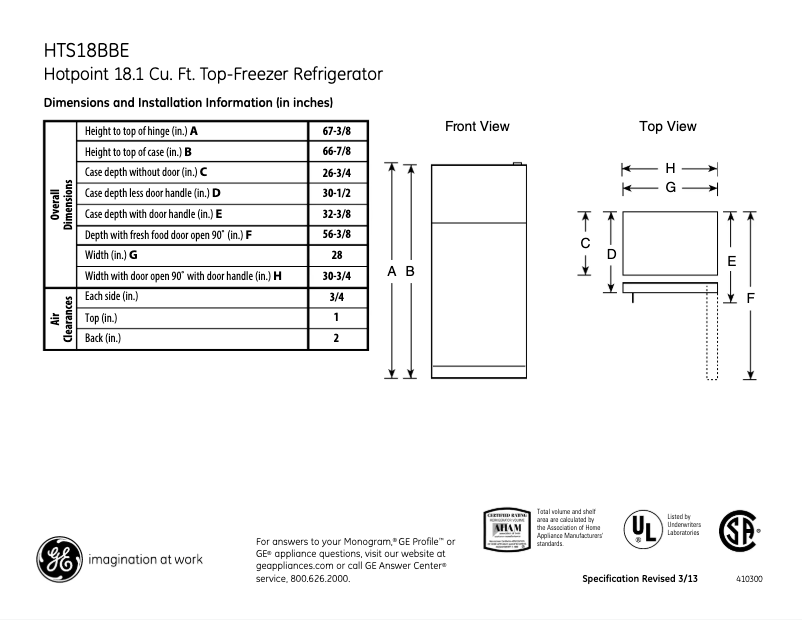 Page 1 de la notice Fiche technique Hotpoint HTS18BBEWW