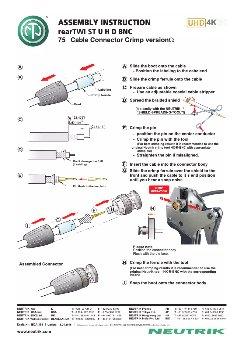 Page 1 de la notice Manuel utilisateur Neutrik NBNC75BFH6X