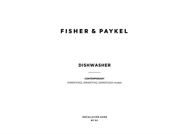 Page 1 de la notice Guide d'installation Fisher & Paykel DW60FC1X2