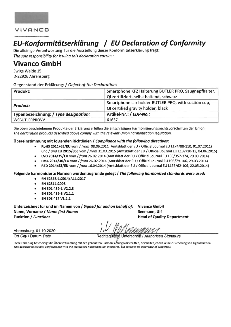 Page 1 de la notice Manuel utilisateur Vivanco WSBUTLERPROVV