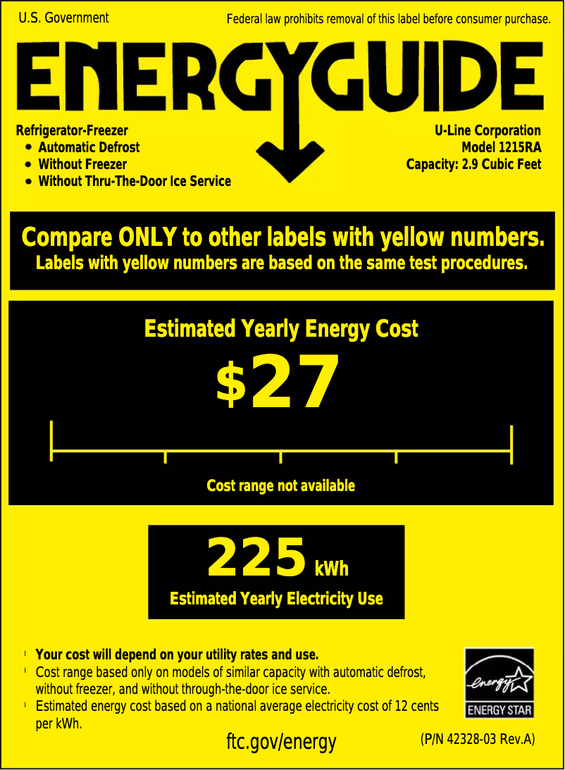 Page 1 de la notice Label énergétique U-Line U-1215RS-00B