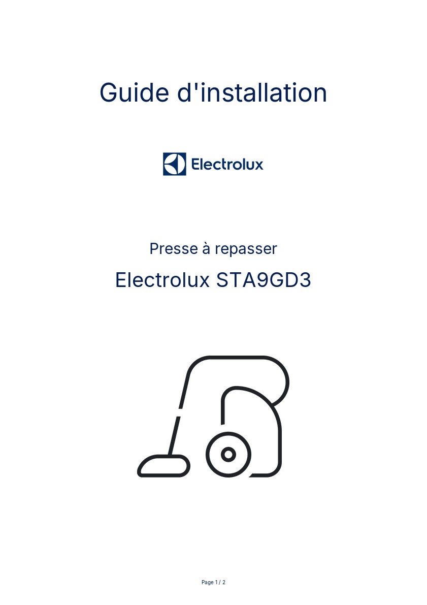 Page n°1 - Guide d'installation Electrolux STA9GD3