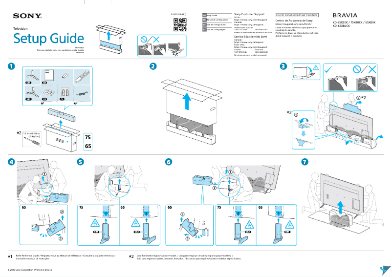Page 1 de la notice Guide d'installation Sony KD-75X80K