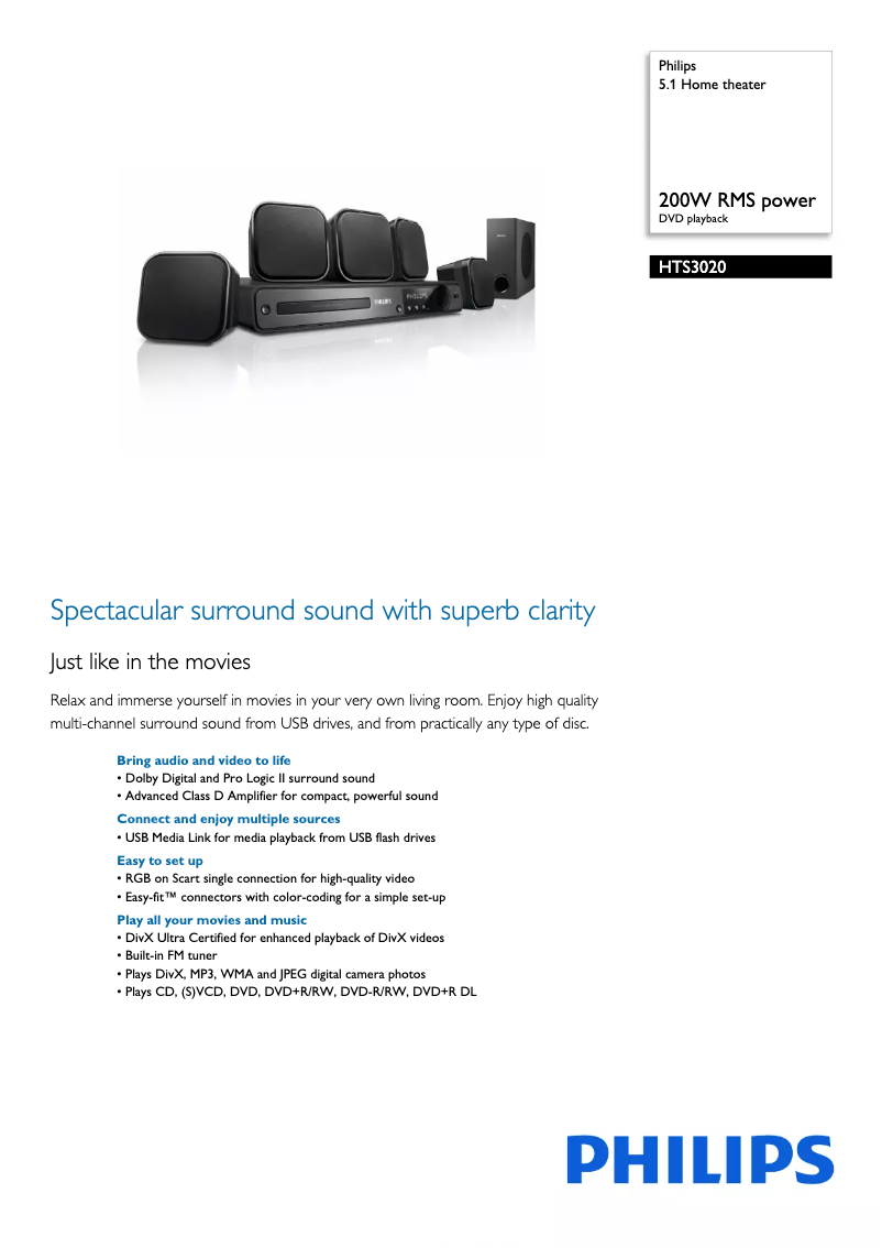 Page 1 of the manual Technical Sheet Philips HTS3020