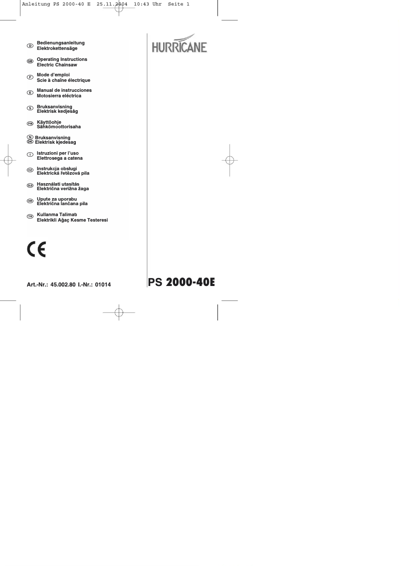 Page n°1 - Manuel utilisateur Hurricane PS 2000-40 E
