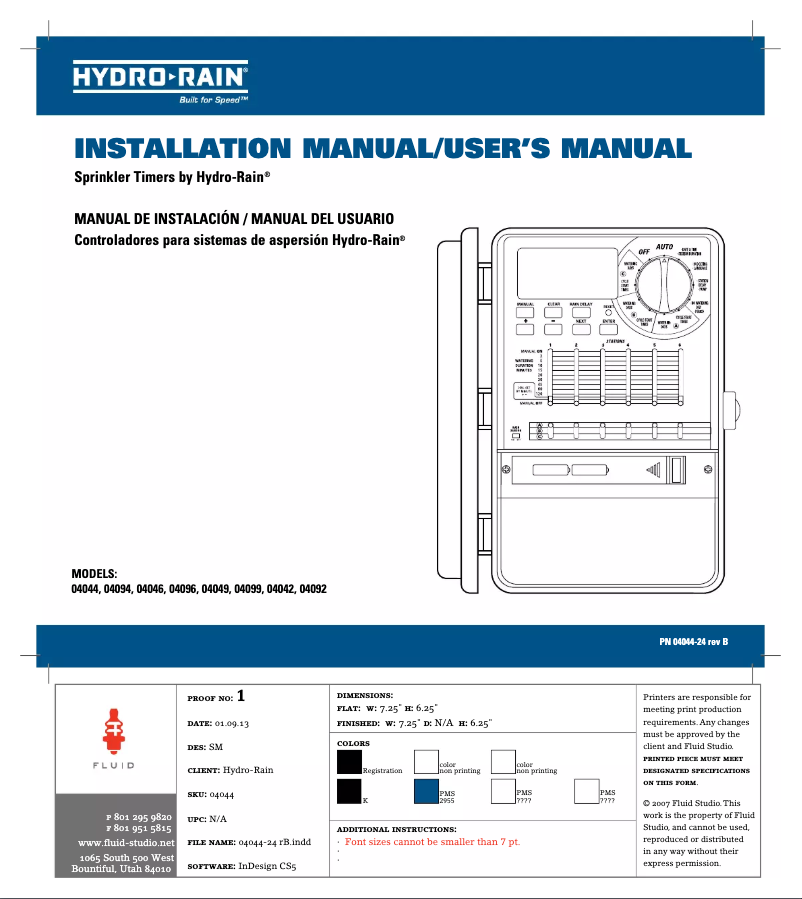 Page n°1 - Manuel utilisateur Hydro-Rain 04049