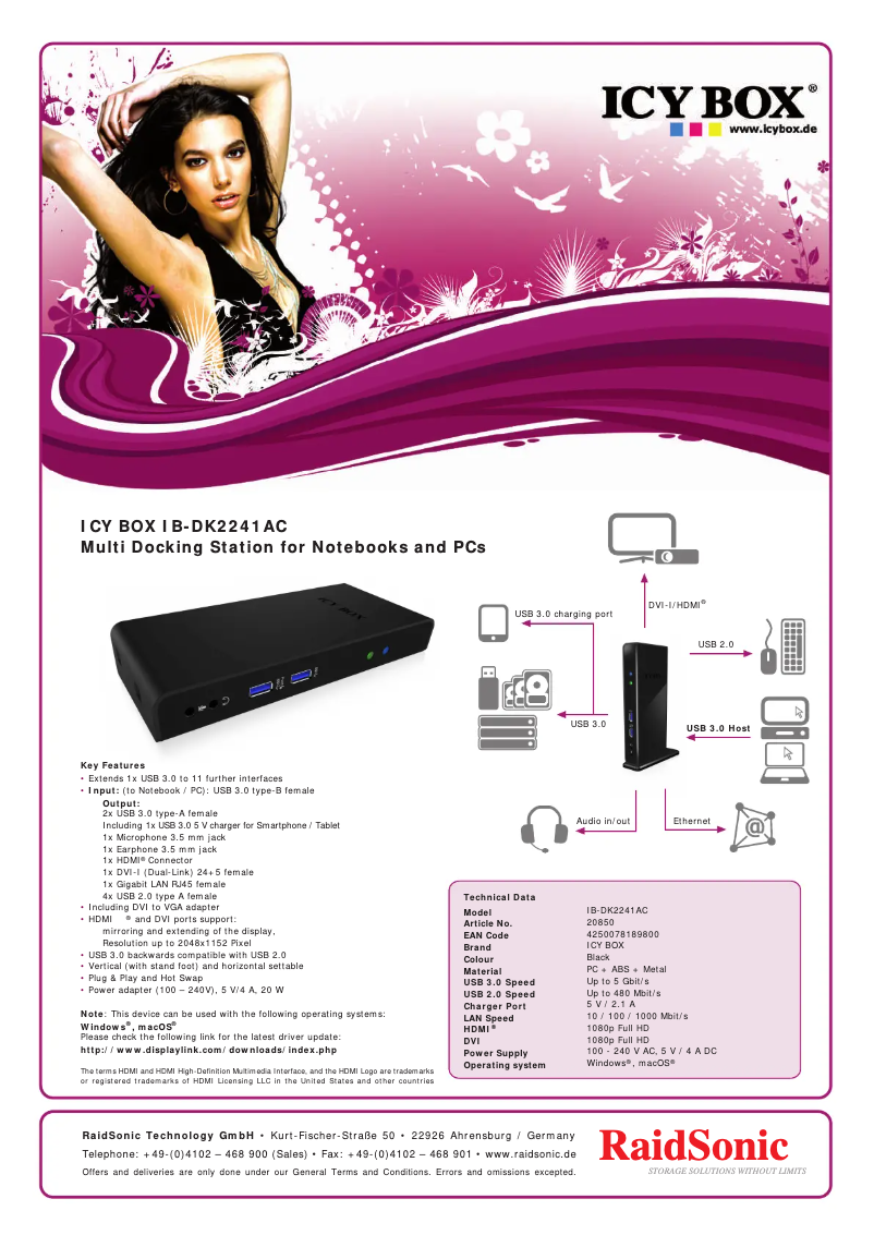 Page n°1 - Fiche technique Icy Box IB-DK2241AC