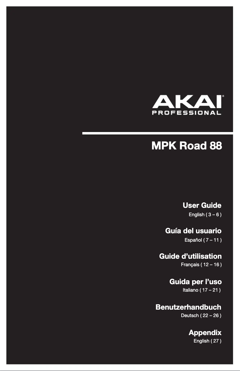 Page 1 de la notice Manuel utilisateur AKAI MPK Road 88