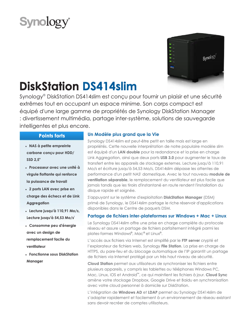 Page n°1 - Fiche technique Synology DiskStation DS414slim