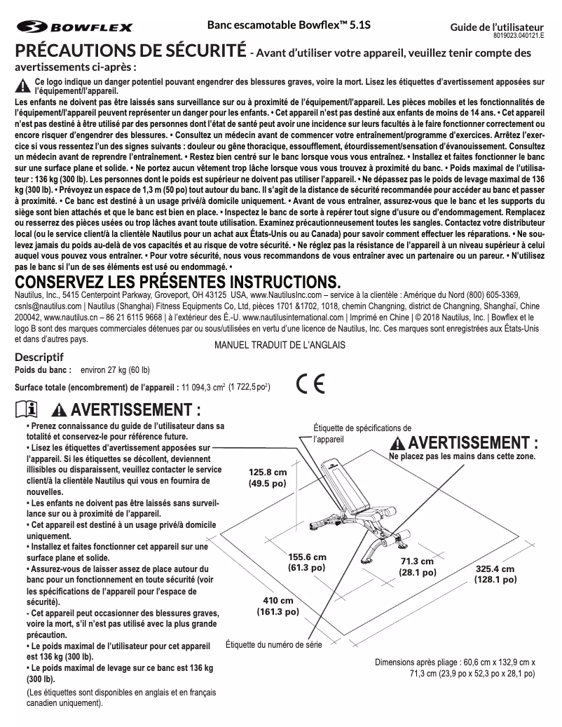 Page n°1 - Instructions / montage Bowflex SelectTech 5.1S