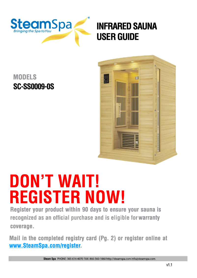 Page 1 de la notice Manuel utilisateur SteamSpa SC-SS0009-0S