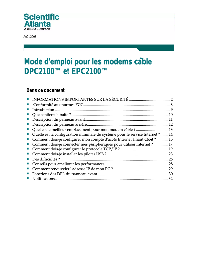 Page 1 de la notice Manuel utilisateur Cisco DPC2100