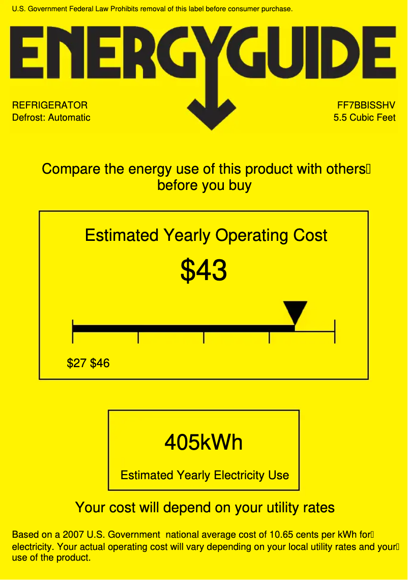 Page 1 de la notice Label énergétique Summit FF7BBISSHVLHD