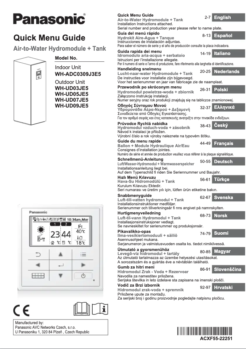 Page 1 de la notice Manuel utilisateur Panasonic WH-UD09JE5