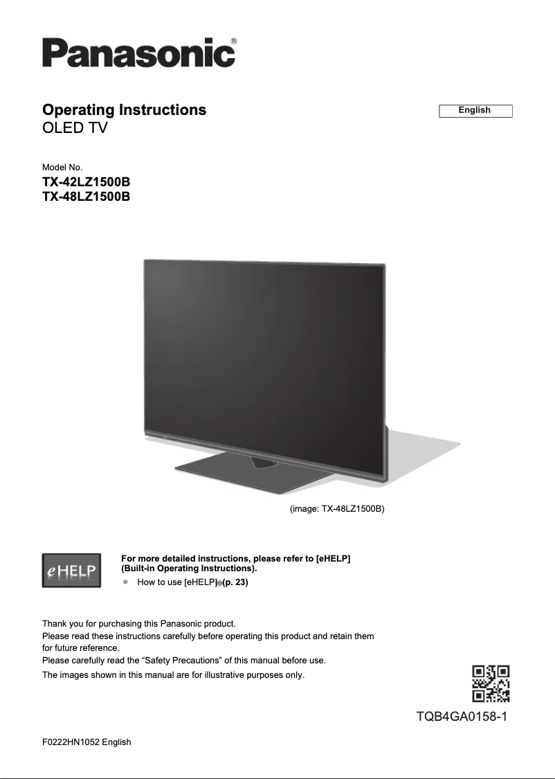 Page 1 of the manual Quick Start Guide Panasonic TX-42LZ1500B